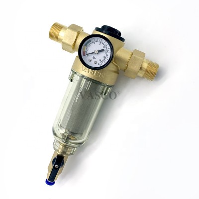 Household Water Filter Manual Brush Cleaning Filtration Water Pre Filter with pressure gauge